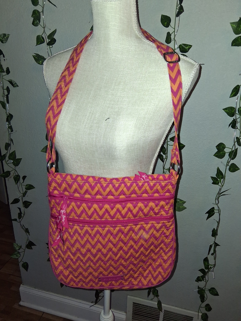Vera Bradley Pink & Orange Chevron Crossbody Shoulder Bag